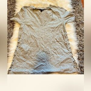 Women's Gray V-Neck T-Shirt with Lace-Up Sides